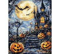 Henypt Bead Embroidery Kit On Art Canvas -Halloween Pumpkins and Castles DIY Beadwork Kit Embroidery Pattern Gift for Her DIY Craft Kit