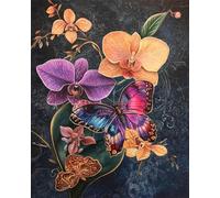 Henypt Bead Embroidery Kit Phalaenopsis Orchid Flowers,Animal Embroidery, Easy DIY Craft Kit, Beadwork Set, Picture of Beads, Handmade Gift, 3D Embroidery