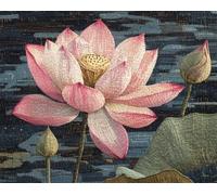 Henypt Bead Embroidery Kit Summer Lotus Flowers,Animal Embroidery, Easy DIY Craft Kit, Beadwork Set, Picture of Beads, Handmade Gift, 3D Embroidery