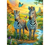 Henypt Bead Embroidery Kit Two Zebras and A Butterfly 30X40Cm Full Beaded Cross Stitch On Stamped Canvas Fabric, Art DIY Beadwork Kit Embroidery Pattern