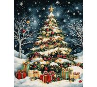 Henypt Bead Embroidery Kit,Winter Christmas Tree Bead Work Craft for Adults, Easy DIY 3D Embroidery with Beaded Flowers, Art Home Decor