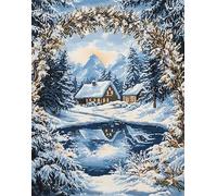 Henypt Bead Embroidery Kit Winter Snow Scene Cabin,Animal Embroidery, Easy DIY Craft Kit, Beadwork Set, Picture of Beads, Handmade Gift, 3D Embroidery