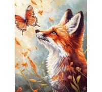 Henypt Bead Embroidery Set 9Ct Fox and Butterfly -DIY Cross Stitch with Beads, Needlework Embroidery Kit On Pre-Printed Fabric, Craft Set for Adults, Beginners & Handmade Gift Idea