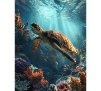 Henypt Bead Embroidery Set 9Ct Sea Turtle Underwater World Scenery -DIY Cross Stitch with Beads, Needlework Embroidery Kit On Pre-Printed Fabric, Craft Set for Adults, Beginners & Handmade G
