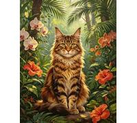 Henypt Brown Tabby Maine Coon 30X40Cm DIY Cross Stitch Stamped Kits Stamped | 11ct fabric; work with 3 strands. Complete DIY embroidery kit, clear symbol chart, ideal hobby project for adults & beginners