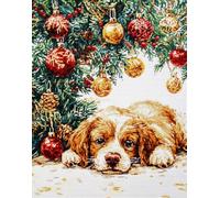 Henypt Counted Cross Stitch Kits for Adults Embroidery Christmas Puppy 11Ct Stamped Cross Stitch Kit Pattern Embroidery Kit Pre-Printed Fabric Home Decor Adult Craft Kits