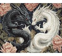 Henypt Crafts Stamped Cross Stitch Kits Preprinted Pattern Counted Embroidery Black Dragon White Dragon and Flowers Starter Kits for Beginner and Adults Stamped 11Ct Adult Craft Kits