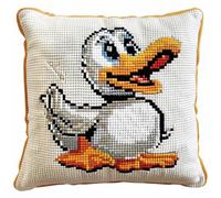 Henypt Cross Stitch Cushion Covers Kits Cartoon Duck Animal Needlepoint Craft Set Pre Printed Handmade Cushions Cover Stitched Cushion Kit Decorative for Adults Beginners 45x45cm