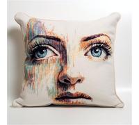 Henypt Cross Stitch Cushion Covers Kits Portrait of A Woman DIY Cushion Embroidery Kit Needlepoint Handmade Needlework Cushions Kits Stitched Pillow Cover Set for Adults Beginners 45x45cm