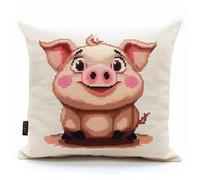 Henypt Cross Stitch Cushion Kit Cartoon Pig Animal DIY Cushion Embroidery Kit Needlepoint Handmade Needlework Cushions Kits Stitched Pillow Cover Set for Adults Beginners 45x45cm