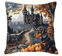 Henypt Cross Stitch Cushion Kit Castles and Dachshunds Needlepoint Craft Set Pre Printed Handmade Cushions Cover Stitched Cushion Kit Decorative for Adults Beginners 11CT 45x45cm