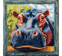 Henypt Cross Stitch Cushion Kit Fantasy Hippopotamus Animal Needlepoint Craft Set Pre Printed Handmade Cushions Cover Stitched Cushion Kit Decorative for Adults Beginners 45x45cm