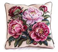 Henypt Cross Stitch Cushion Kit Flower Cross Stitch Pillow Cover Kit 45X45cm DIY Cushion Embroidery Kit Needlepoint Handmade Needlework Cushion Kit Stitched Pillow Cover Kit for Adults Beginners