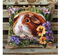 Henypt Cross Stitch Cushion Kit, Guinea Pig 17.7X17.7In(45X45Cm) Cushion Back Included, Pre Printed Canvas, Stamped Cross Stitch Pillowcase Yarn and Needle Included Embroidery Needle Pillow for Ad
