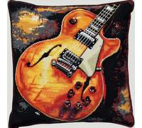 Henypt Cross Stitch Cushion Kit Guitar Instrument Needlepoint Craft Set Pre Printed Handmade Cushions Cover Stitched Cushion Kit Decorative for Adults Beginners 45x45cm