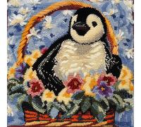 Henypt Cross Stitch Cushion Kit Penguin Animals and Flowers Needlepoint Craft Set Pre Printed Handmade Cushions Cover Stitched Cushion Kit Decorative for Adults Beginners 45x45cm