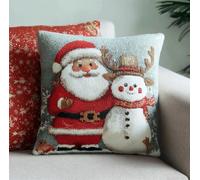 Henypt Cross Stitch Cushion Kit Santa Claus Elk Snowman 17.7X17.7In(45X45Cm) Cushion with Zipper - Stamped Cross Stitch Embroidery Pillow Kit DIY Needlework Pillowcase Gifts Decorative for Adults B