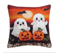 Henypt Cross Stitch Cushion Kit, Sunset Scenery Christmas Pumpkin 17.7X17.7In(45X45Cm) Cushion Back Included, Pre Printed Canvas, Stamped Cross Stitch Pillowcase Yarn and Needle Included Embroider