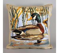 Henypt Cross Stitch Cushion Kits Cartoon Duck Animal DIY Cushion Embroidery Kit Needlepoint Handmade Needlework Cushions Kits Stitched Pillow Cover Set for Adults Beginners 45x45cm