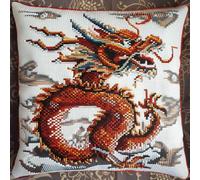 Henypt Cross Stitch Cushion Kits Cartoon Oriental Dragon Needlepoint Craft Set Pre Printed Handmade Cushions Cover Stitched Cushion Kit Decorative for Adults Beginners 45x45cm