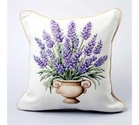 Henypt Cross Stitch Cushion Kits for Adults Lavender Flowers in A Vase DIY Cushion Embroidery Kit Needlepoint Handmade Needlework Cushions Kits Stitched Pillow Cover Set for Adults Beginners 45x45cm