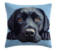 Henypt Cross Stitch Embroidery Kits Cushion Embroidery Set Beginners Pre-Printed Black Labrador Retriever 17.7X17.7In(45X45Cm) DIY Cross Stitch Cushion Creative Set for Adults Craft Kit Craftsman G