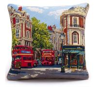 Henypt Cross Stitch Embroidery Kits Cushion Embroidery Set Beginners Pre-Printed London Street Scene 17.7X17.7In(45X45Cm) DIY Cross Stitch Cushion Creative Set for Adults Craft Kit Craftsman Gifts