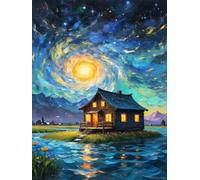 Henypt Cross Stitch Kit A Cabin Under the Stars Landscape DIY Embroidery Kit for Beginners The Elderly with Accessories Handmade DIY/Gifts 14CT 60x80cm