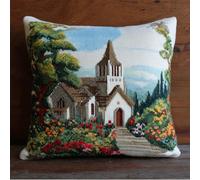 Henypt Cross Stitch Kit Cushion Complete Set Country Church 17.7X17.7In(45X45Cm) Decoration Manual Embroidery Kit Set Adult Art Creative Gift DIY Printed Cross Stitch Embroidery Pillowcase DIY Nee