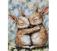 Henypt Cross Stitch Kit for Adults 40x50cm,Two Rabbits embracing Pre-Printed Pattern Needlework Set,Wall Art Decor for Study & Living Room