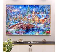 Henypt Cross Stitch Kit,Snow Scene, Small Bridge, and Cabin 40X50Cm Easy Pre Printed Stamped Embroidery Stitch Kit for Adult Beginners, Embroidery Starter Advanced Easy Crossstitch Patterns Set Ne