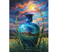 Henypt Cross Stitch Kit Vase Under the Starry Sky Landscape DIY Needlepoint Set for Adults Beginners with Accessories Handmade DIY/Gifts 14CT 50x70cm