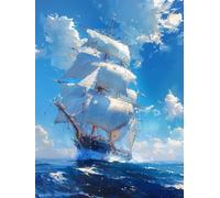 Henypt Cross Stitch Kit Vintage Sailboat Landscape DIY Needlepoint Set for Beginners The Elderly with Accessories Handmade DIY/Gifts 14CT 80x100cm