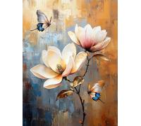 Henypt Cross Stitch Kits for Adults Fantasy Magnolia Flowers DIY Needlepoint Set for Beginners The Elderly with Accessories Home Wall Decoration 14CT 50x70cm