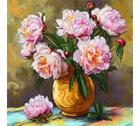 Henypt Cross Stitch Kits for Adults Pillow Peonies in A Vase DIY Cushion Embroidery Kit Needlepoint Handmade Needlework Cushions Kits Stitched Pillow Cover Set for Adults Beginners 45x45cm