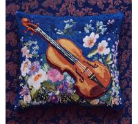 Henypt Cross Stitch Kits for Adults Pillow Violin and Flowers DIY Cushion Embroidery Kit Needlepoint Handmade Needlework Cushions Kits Stitched Pillow Cover Set for Adults Beginners 45x45cm