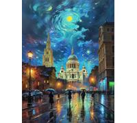 Henypt Cross Stitch Kits for Adults Streets Under the Stars Landscape DIY Needlepoint Set for Beginners The Elderly with Accessories Home Wall Decoration 14CT 30x40cm