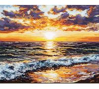 Henypt Cross Stitch Kits for Adults,Sunset Over the sea 11CT Pre-Printed Stamped Embroidery Kit DIY Handmade Home Wall Décor 30x40cm