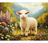 Henypt Cross Stitch Kits for Beginners A Little Lamb in The Garden All-Inclusive Embroidery Set with Pre-Printed Fabric, Cotton Thread & Blunt Needles, DIY Home Decor Crafts Gift for Adults(Design)