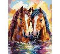 Henypt Cross Stitch Kits for Beginners Adults Pre-Printed Easy Funny Pattern Two Horses 40X50Cm 11Ct DIY Embroidery Crafts for Needle Point Starter Kit Home Decor Gift