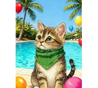 Henypt Cross Stitch Kits for Beginners Cats by The Swimming Pool All-Inclusive Embroidery Set with Pre-Printed Fabric, Cotton Thread & Blunt Needles, DIY Home Decor Crafts Gift for Adults(Design)
