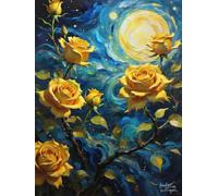 Henypt Cross Stitch Kits Roses and the Starry Sky Flowers DIY Needlepoint Set for Adults Beginners with Accessories Home & Leisure/Gifts 14CT 30x40cm