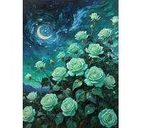 Henypt Cross Stitch Kits Roses and the Starry Sky Flowers DIY Needlepoint Set for Beginners The Elderly with Accessories Home & Leisure/Gifts 14CT 50x70cm