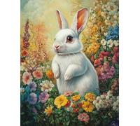 Henypt Cross Stitch Kits, The Rabbit Stands Among The Flowers Easy Patterns Embroidery Kit Supplies, Stamped Options for Adults Beginners (Stamped)