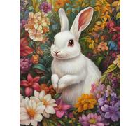 Henypt Cross Stitch Kits The Rabbit Stands Among The Flowers Stamped Cross Stitch Preprinted 11Ct Fabric Cross Stitch DIY Art Embroidery Kits for Adults (Stamped)