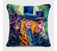 Henypt Cross Stitch Pillow Cover Kit Cartoon Colorful Girl DIY Cushion Embroidery Kit Needlepoint Handmade Needlework Cushions Kits Stitched Pillow Cover Set for Adults Beginners 45x45cm