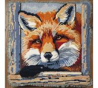 Henypt Cross Stitch Pillow Cover Kit Cartoon Fox Animal DIY Cushion Embroidery Kit Needlepoint Handmade Needlework Cushions Kits Stitched Pillow Cover Set for Adults Beginners 45x45cm