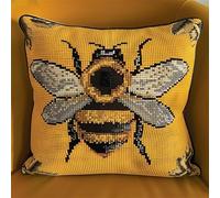 Henypt Cross Stitch Pillow Kit Bee Tapestry Cushion kit 45X45cm Needlepoint Craft Set pre Printed Handmade Cushion Cover Kit Stitched Cushion Kit Decorative for Adults Beginners