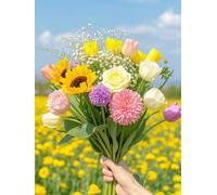 Henypt Cross Stitch Starter Kits for Kids Colorful Bouquet 14Ct Pre Printed DIY Handmade Embroidery with Printed Pattern Needlework Sewing Craft for Home Decoration 60x80cm