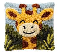 Henypt Cushion Covers Craft Kits Animal Giraffe Latch Hook Kits for Beginners Making Crochet Pre Printed Canvas Wool Yarn DIY Sofa Home Decor 43x43cm